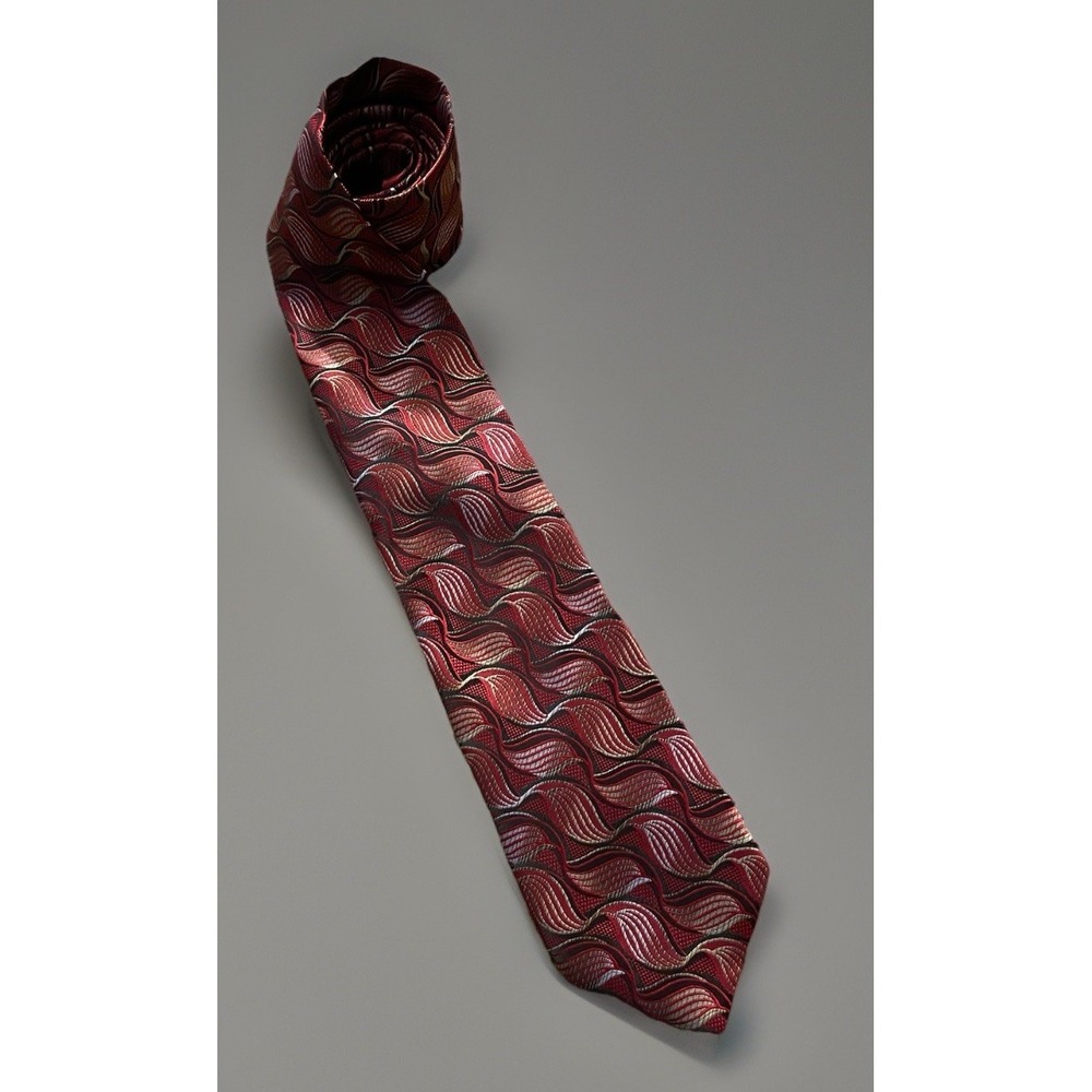 Phat Farm Neckwear Tie Red Silver Wave Pattern Microfiber JBHS